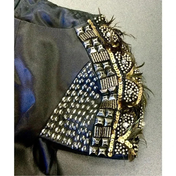 Tibi New York Womens Black Real Feathers Cap Sleeves Mini Dress Size 0 - Picture 2 of 11